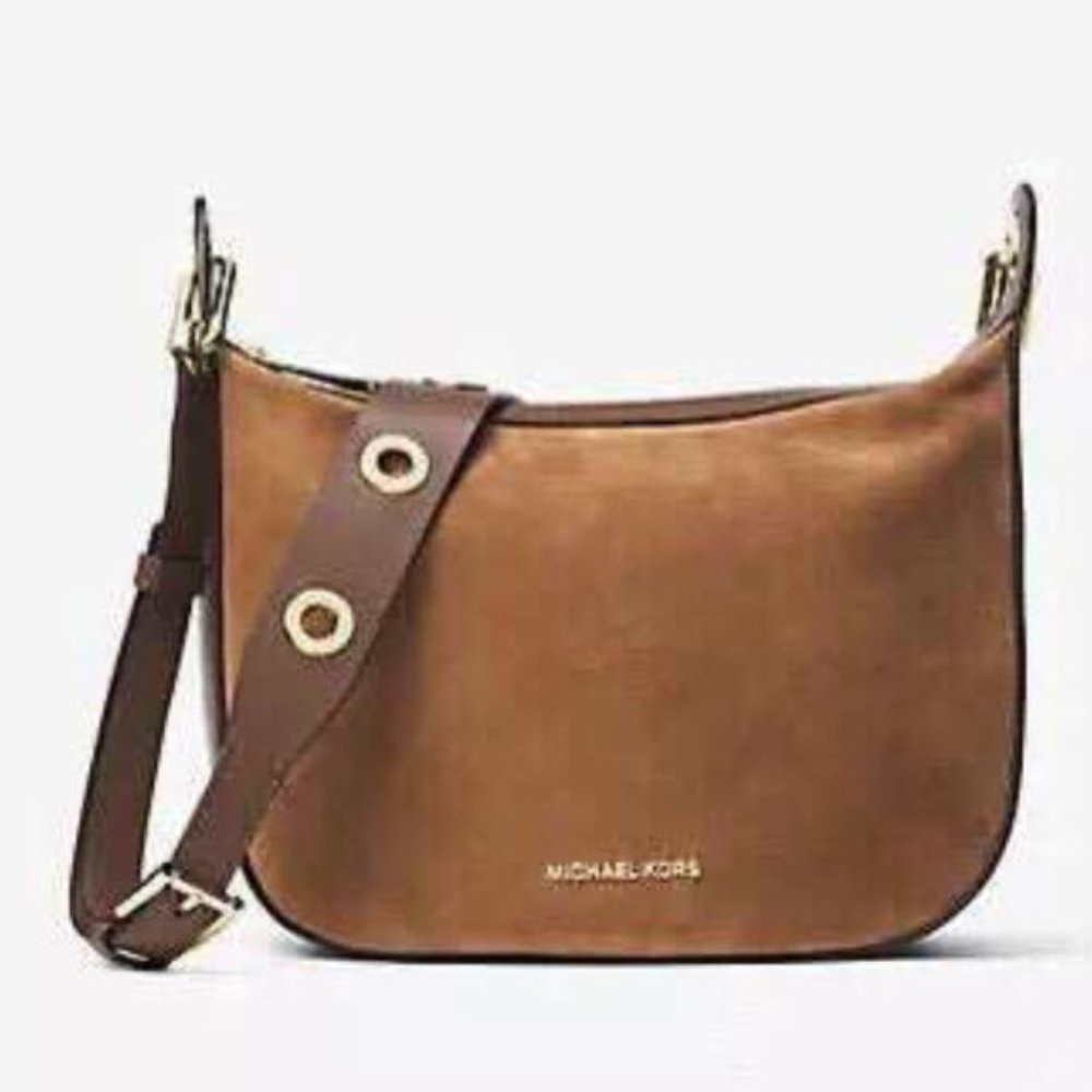 Michael Kors Raven Medium Messenger Crossbody suede caramel